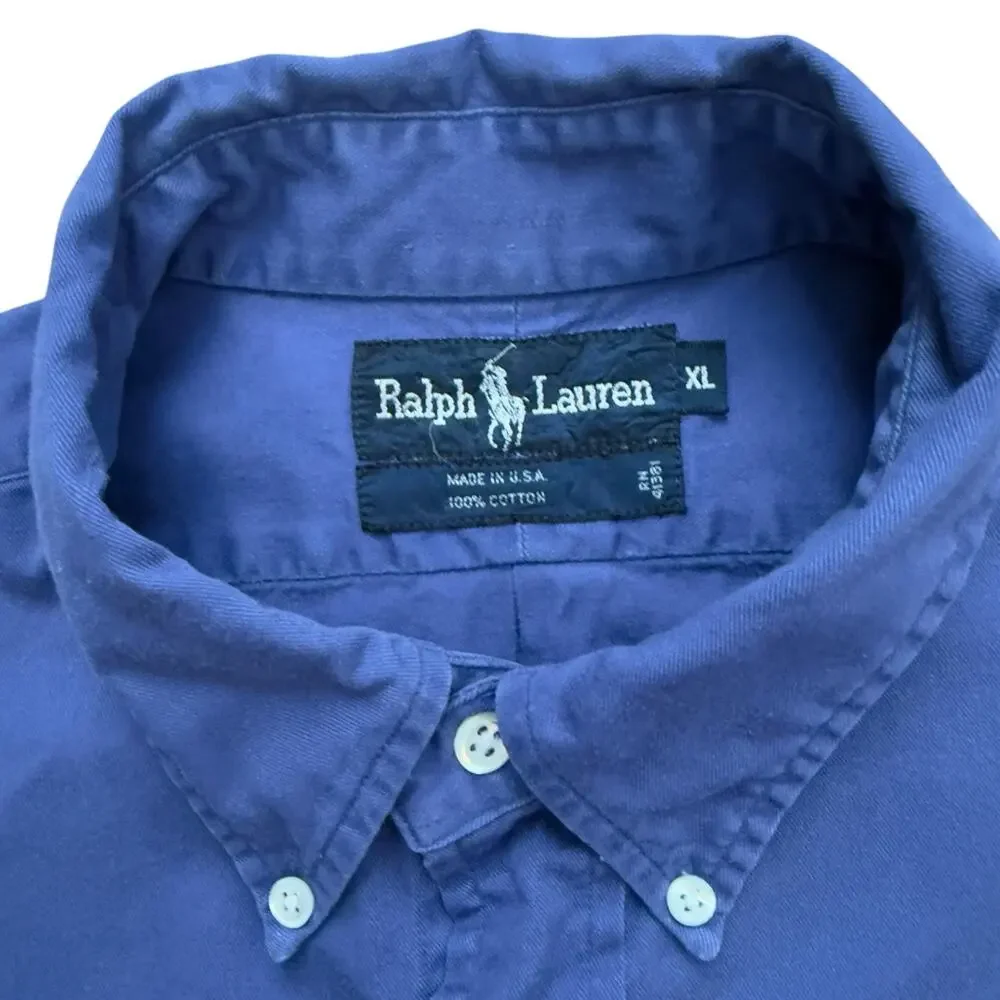 Vintage 80s Polo Ralph Lauren Heavy Oxford Shirt XL Blue Button Down USA Cotton
